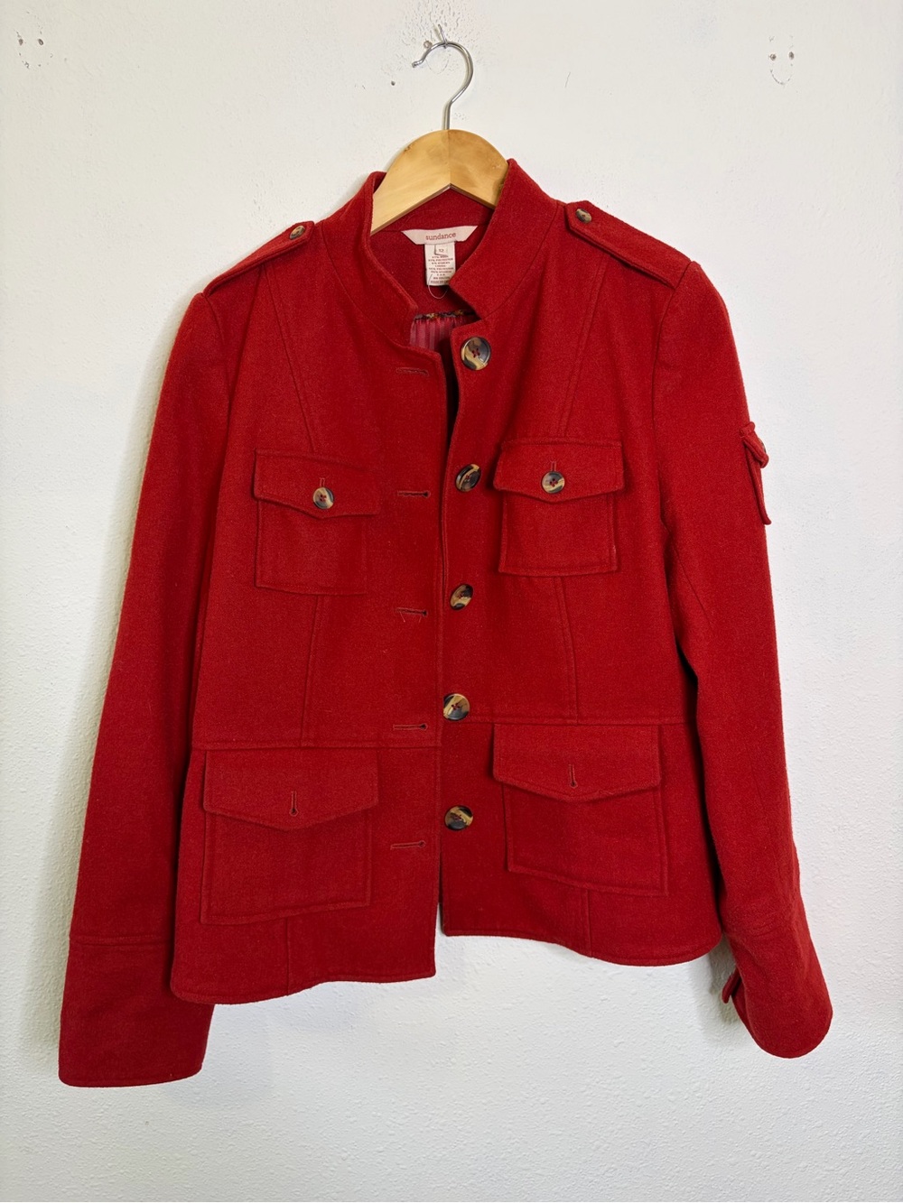 Sundance brick Red Military-Style Wool Jacket blazer Sz 12 fully lined women’s - Picture 2 of 6